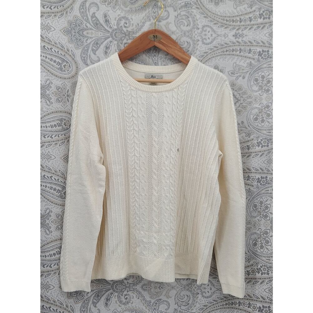 Bass women's Fisherman cable knit Ivory sweater SZ XL Cozycore minimalistic